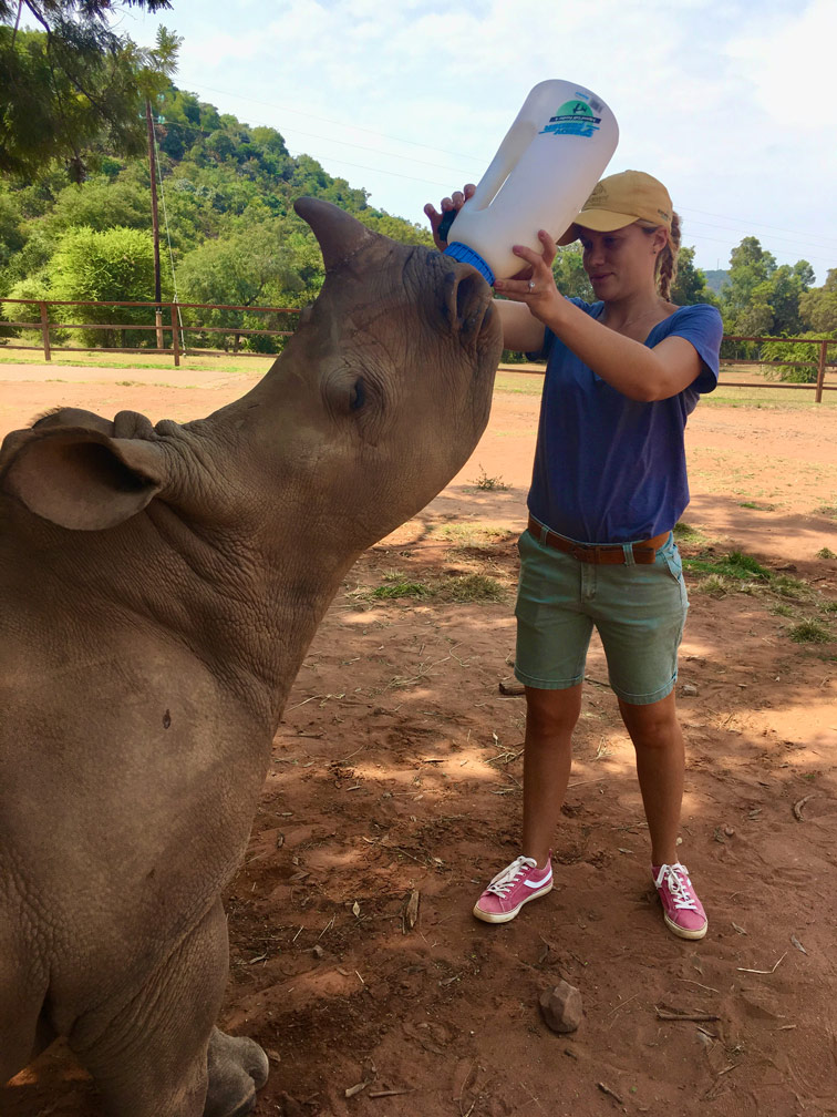 Kathy feeding rhino